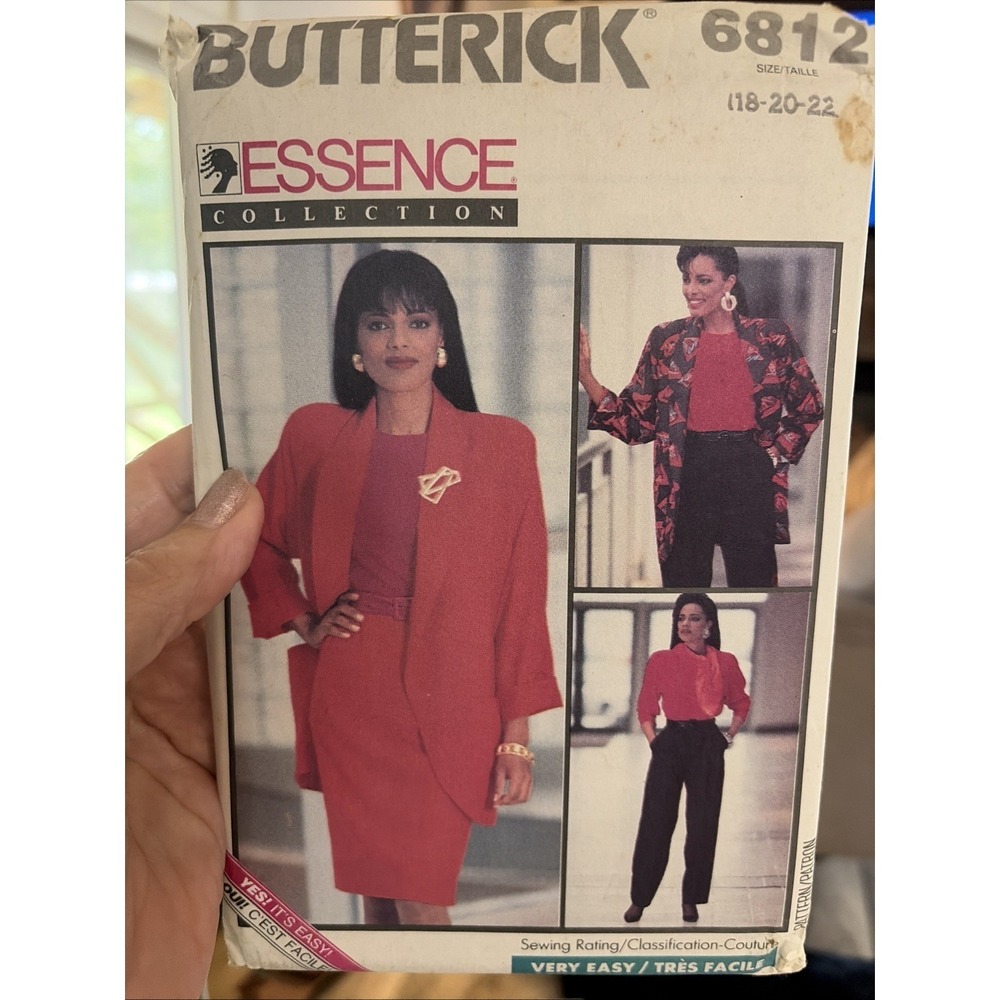 Butterick 6812 Essence Sewing Pattern Jacket Top Skirt Pants 18-22 Uncut 1980s